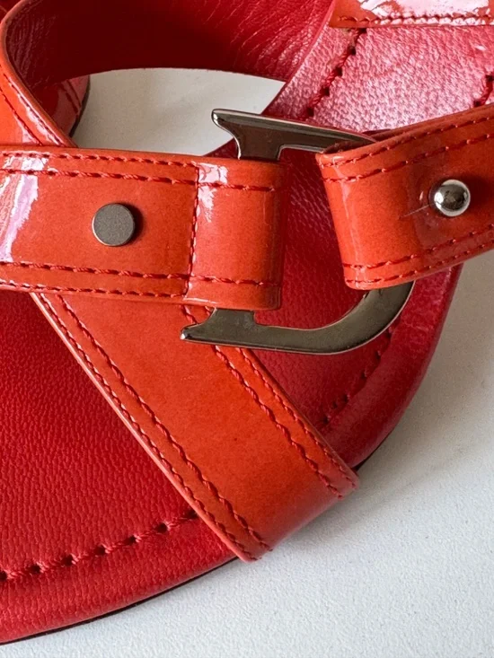 Christian Dior Orange Patent Leather Sandals Mules Sandals Size 36.5 Made Italy - Picture 13 of 16